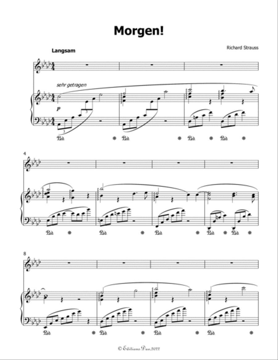Morgen! by Richard Strauss, in A flat Major Voice scores gallery preview page 3