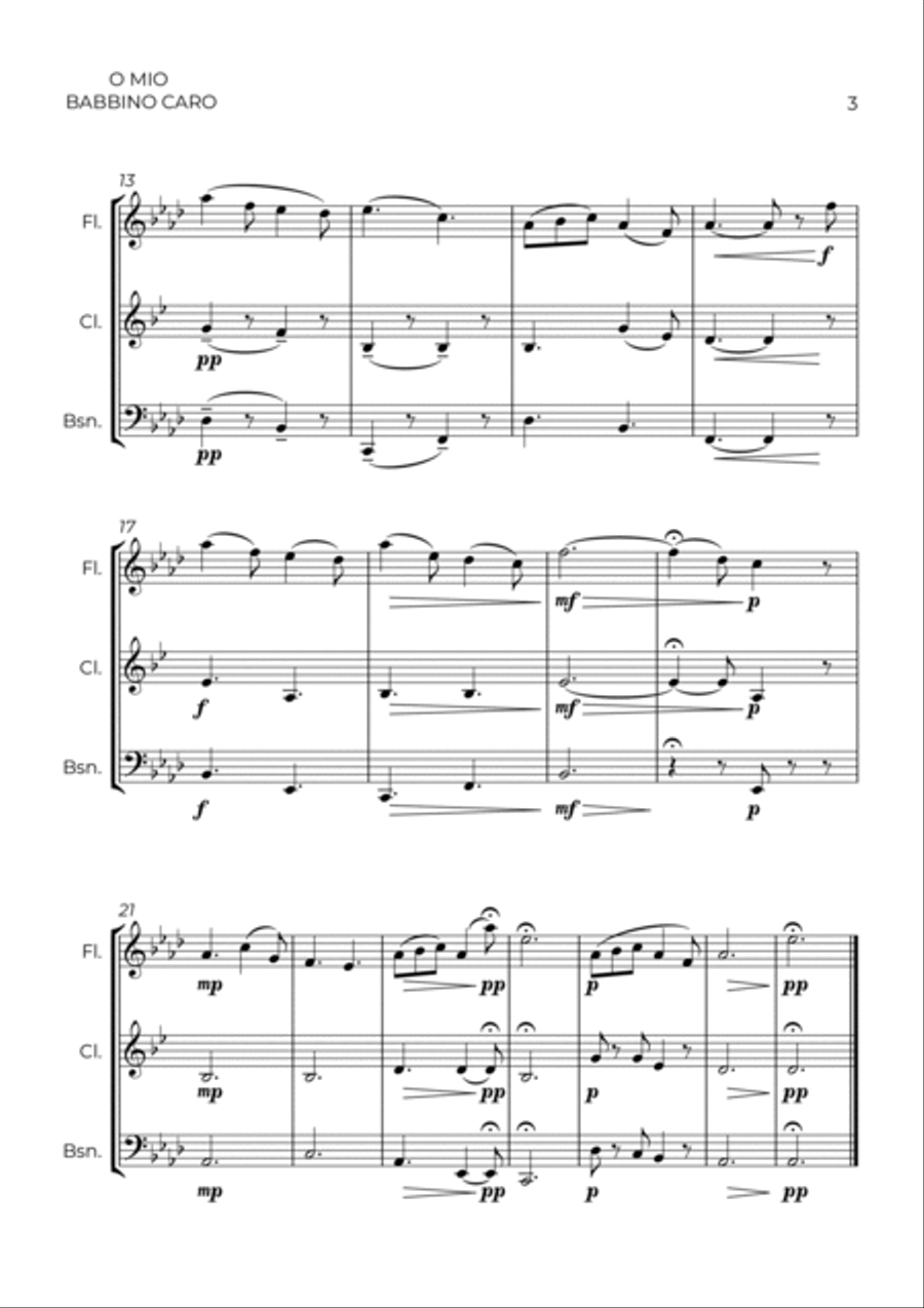 O MIO BABBINO CARO - WIND TRIO (FLUTE, CLARINET & BASSOON) Woodwind Trio scores gallery preview page 3