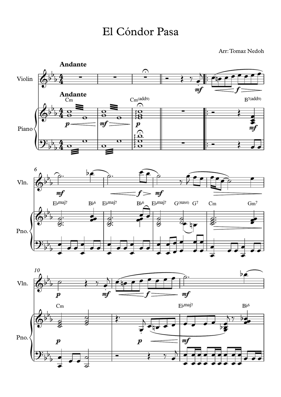 El Cóndor Pasa Violin and Piano El Cóndor Pasa Violin and Piano Violin Solo scores gallery preview page 1