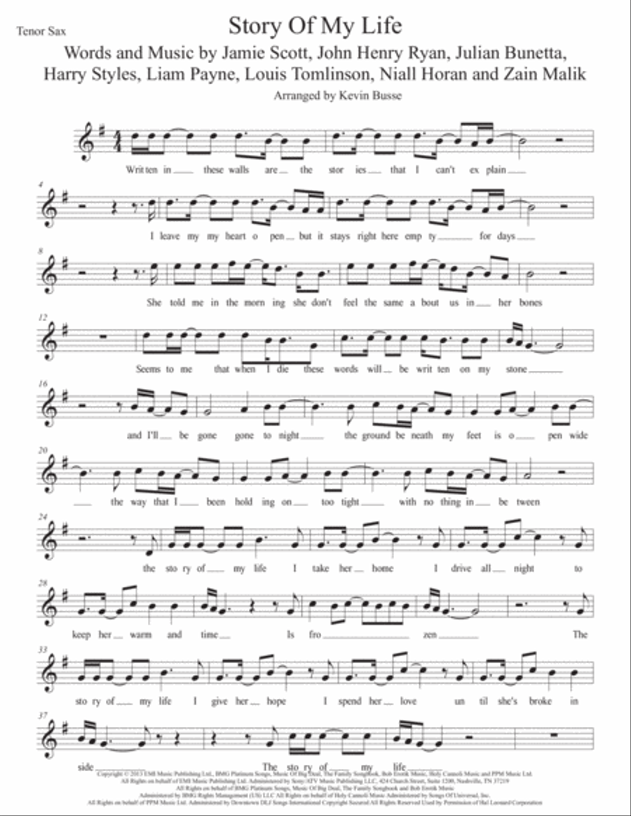 Story Of My Life Story Of My Life Tenor Saxophone scores gallery preview page 1