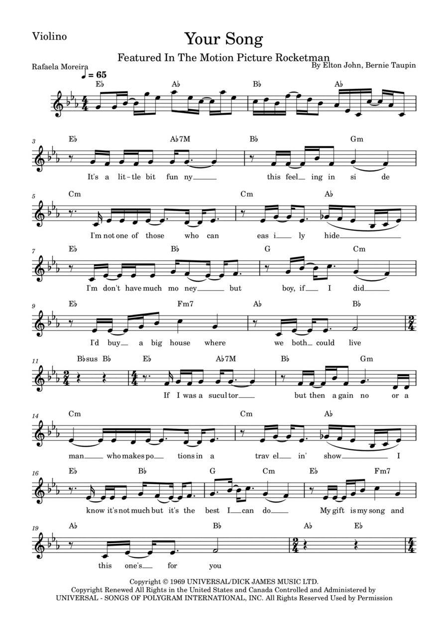 Your Song Violin Solo scores gallery preview page 1