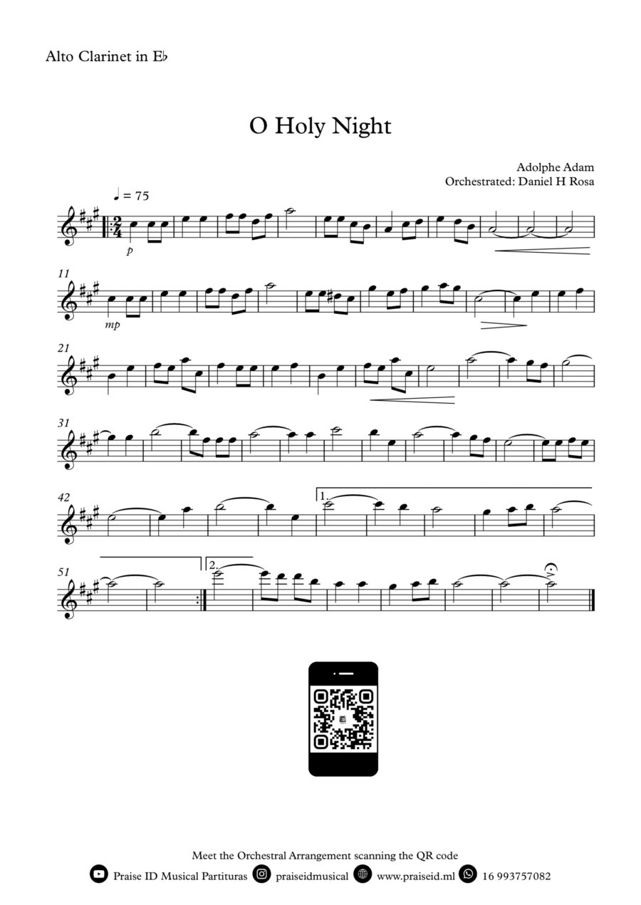 O Holy NIght - Christmas Carol - Eb Clarinet E-Flat Clarinet scores gallery preview page 1