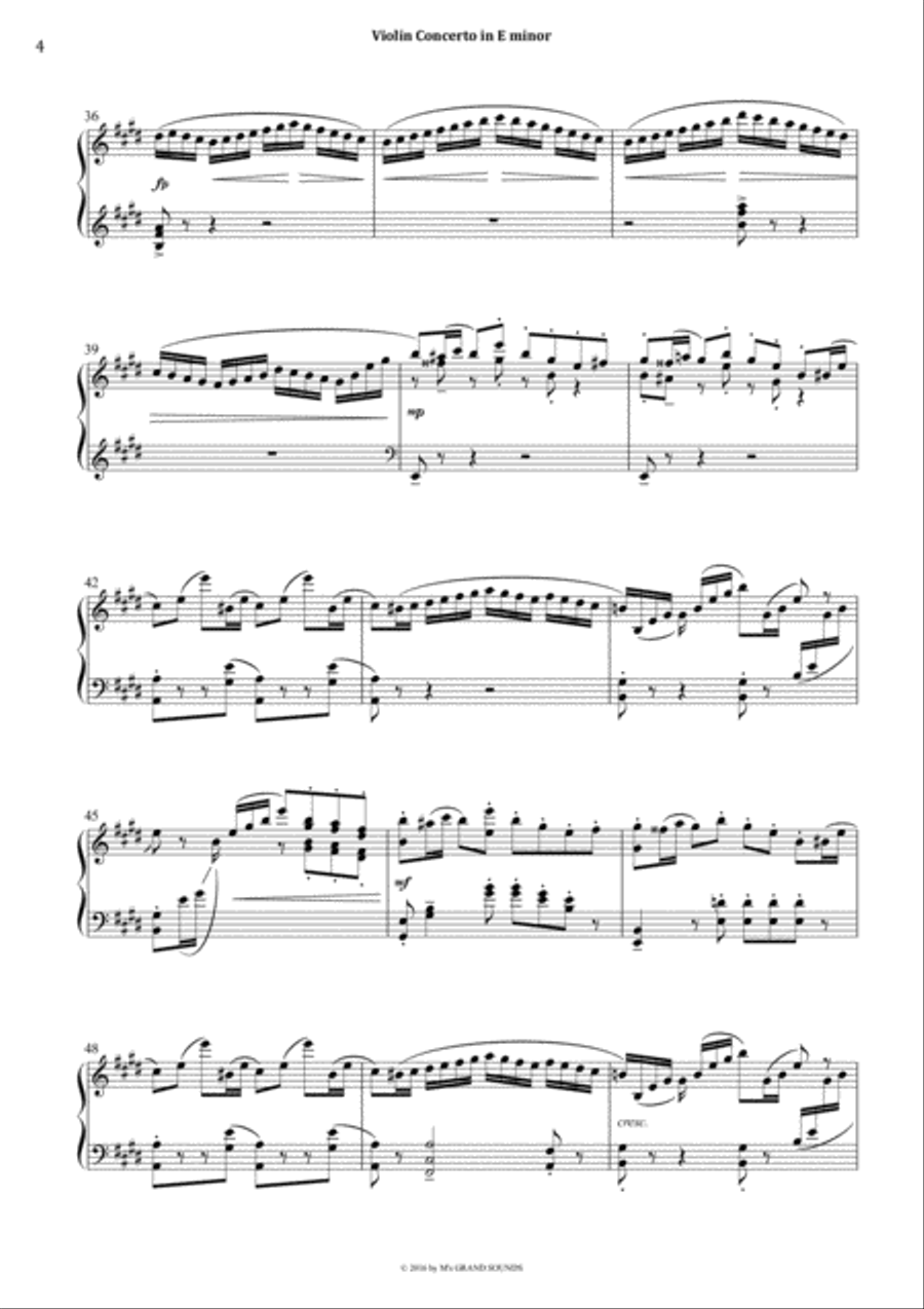 Mendelssohn Violin Concerto in E miner for Piano Solo Piano Solo scores gallery preview page 4