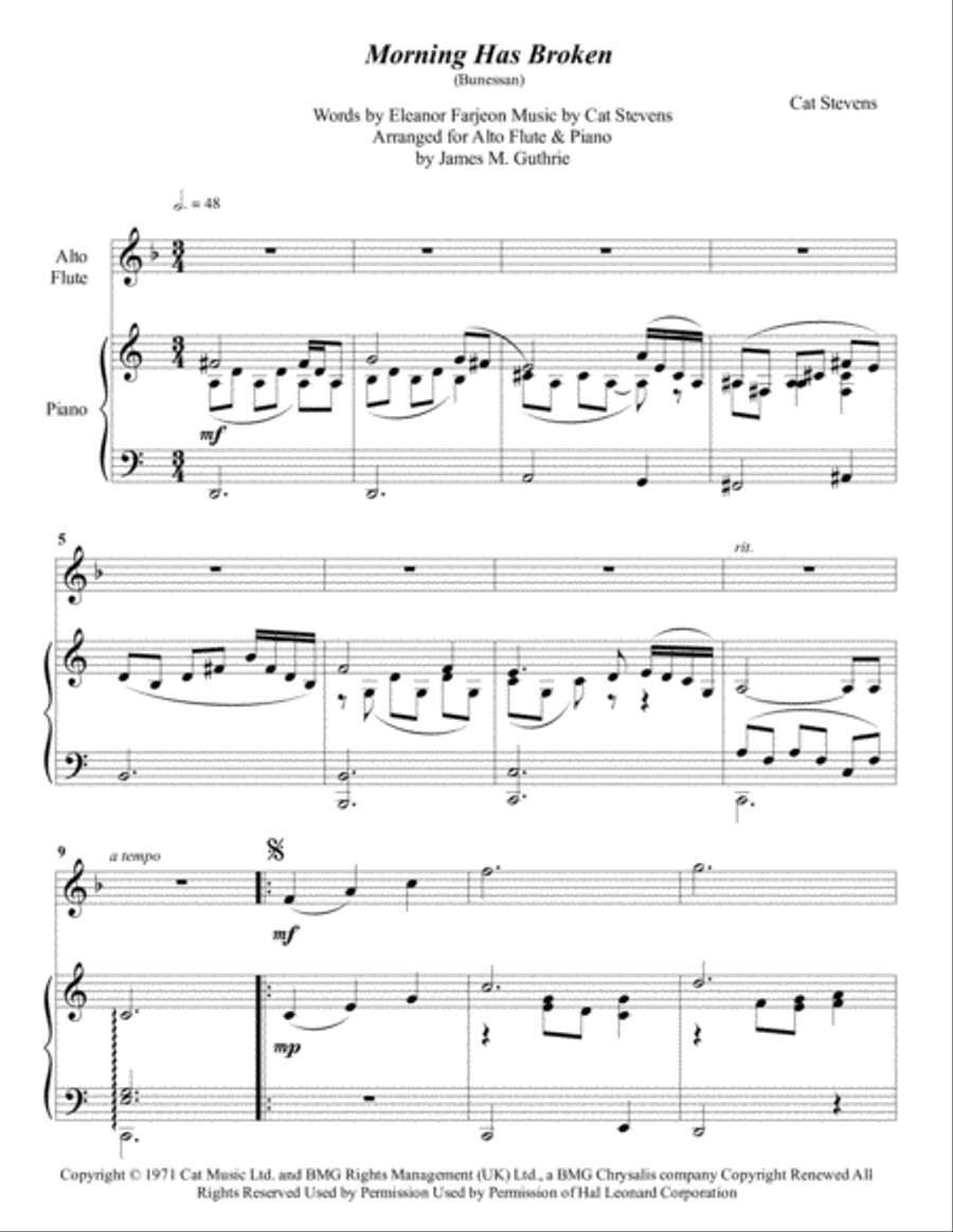 Morning Has Broken Flute Solo scores gallery preview page 1