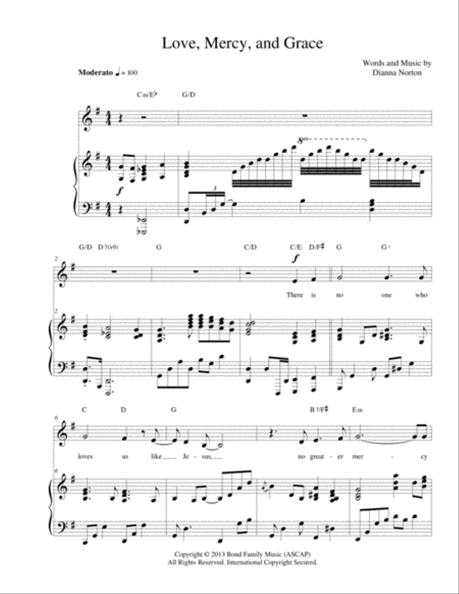 Love Mercy And Grace Love Mercy And Grace Piano, Vocal, Guitar scores gallery preview page 1