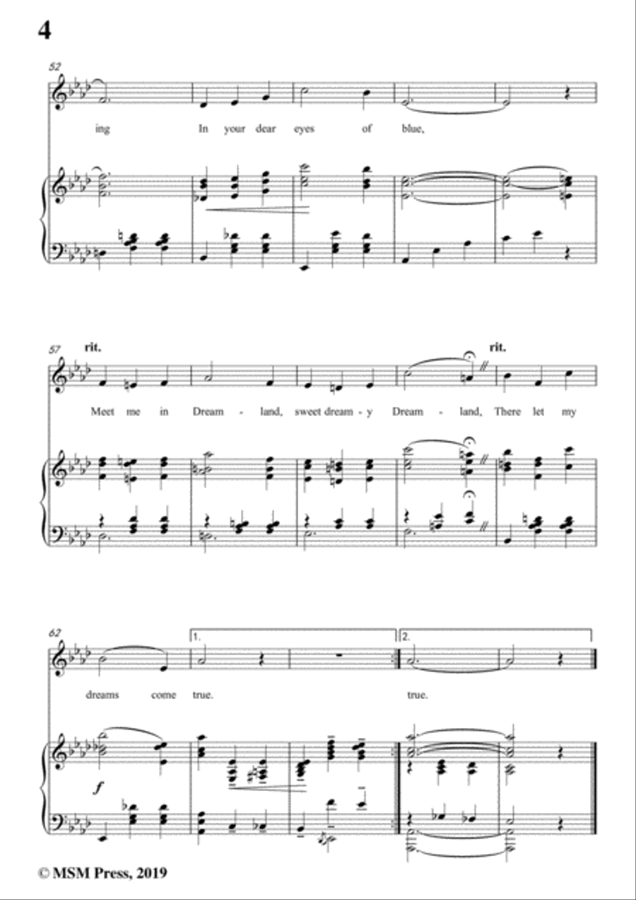 Leo Friedman-Meet Me Tonight in Dreamland,in A flat Major,for Voic&Piano Voice scores gallery preview page 6