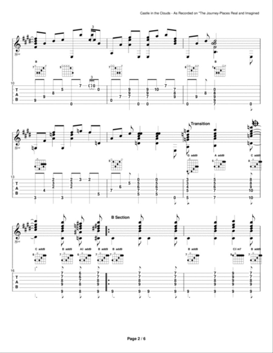 Castle of Clouds as recorded on The Journey - Places Real and Imagined Acoustic Guitar scores gallery preview page 2
