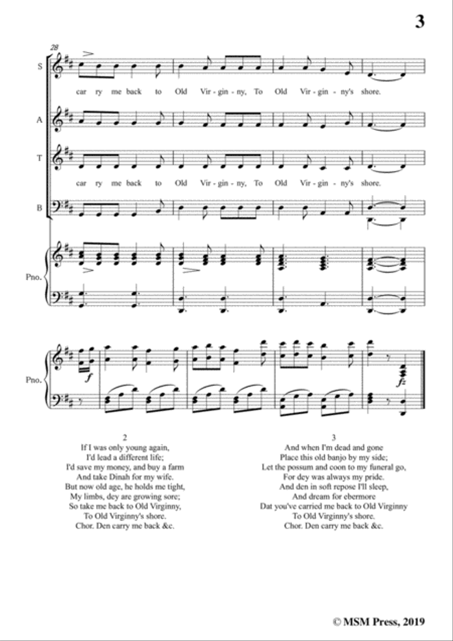 James A. Bland-Carry Me Back To Old Virginny,in D Major,for Voice &Pno Voice scores gallery preview page 5