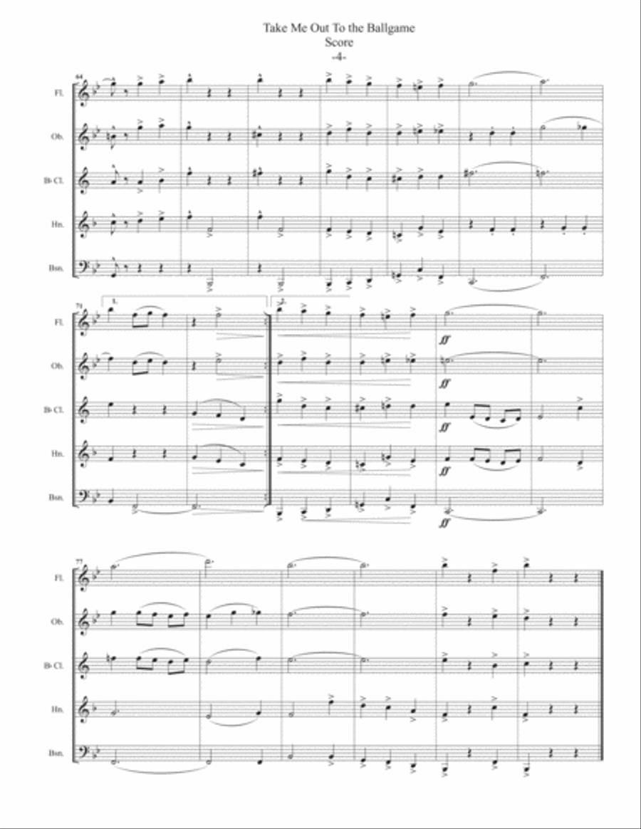 Take Me Out To The Ball Game for Woodwind Quintet Woodwind Quintet scores gallery preview page 4