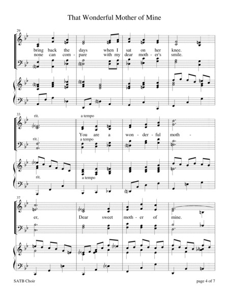 That Wonderful Mother of Mine (for SATB choir with Piano Accompaniment) image number null