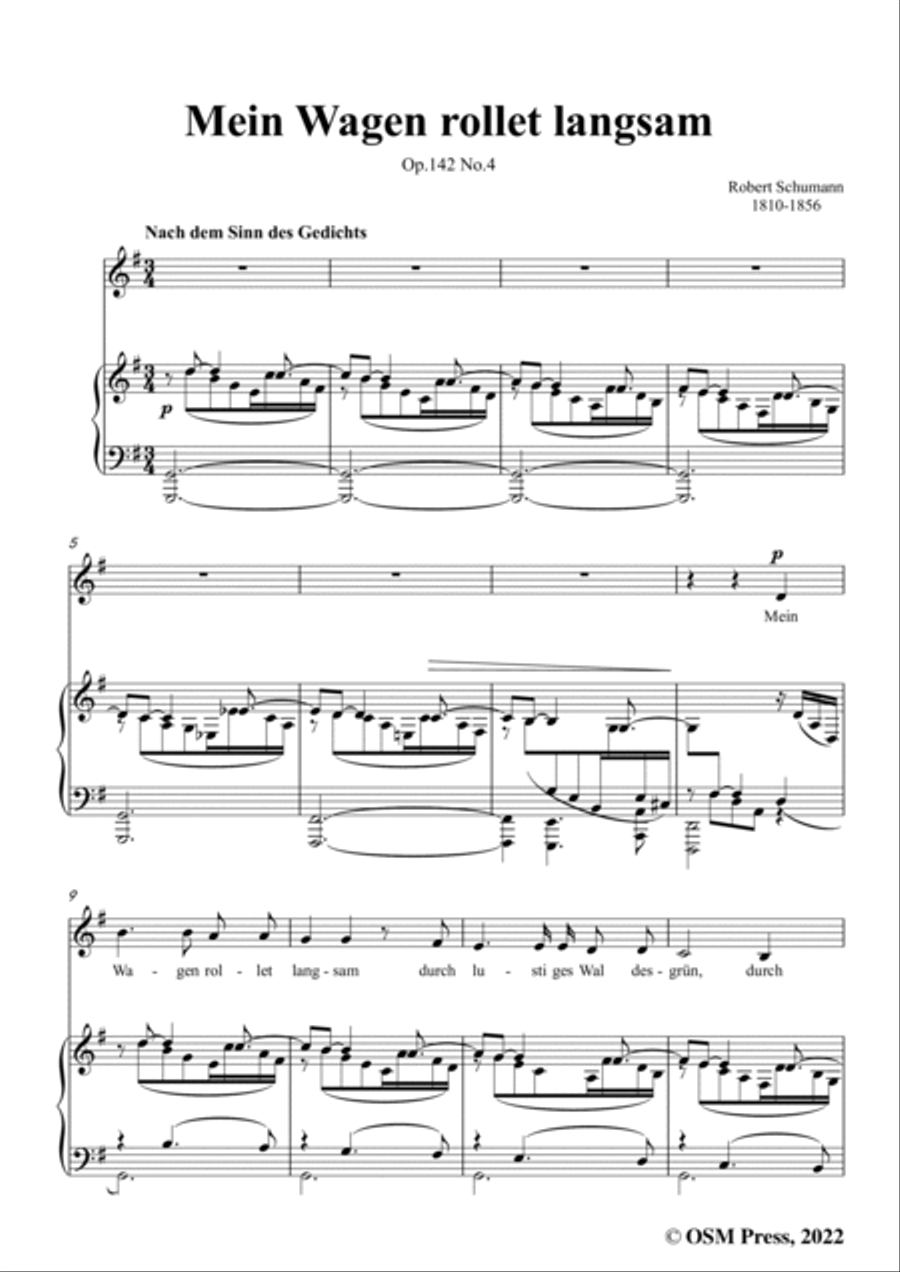 Schumann-Mein Wagen rollet langsam,in G Major,Op.142 No.4 Voice scores gallery preview page 3