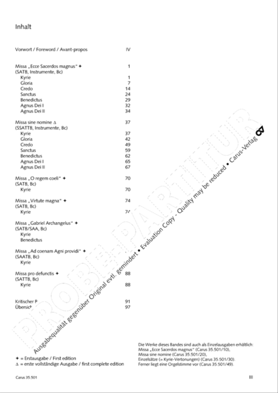 Palestrina: Masses and individual movements