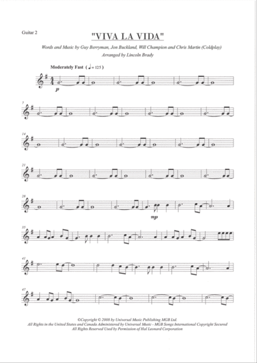 VIVA LA VIDA by COLDPLAY - Guitar Ensemble (Parts Only) image number null