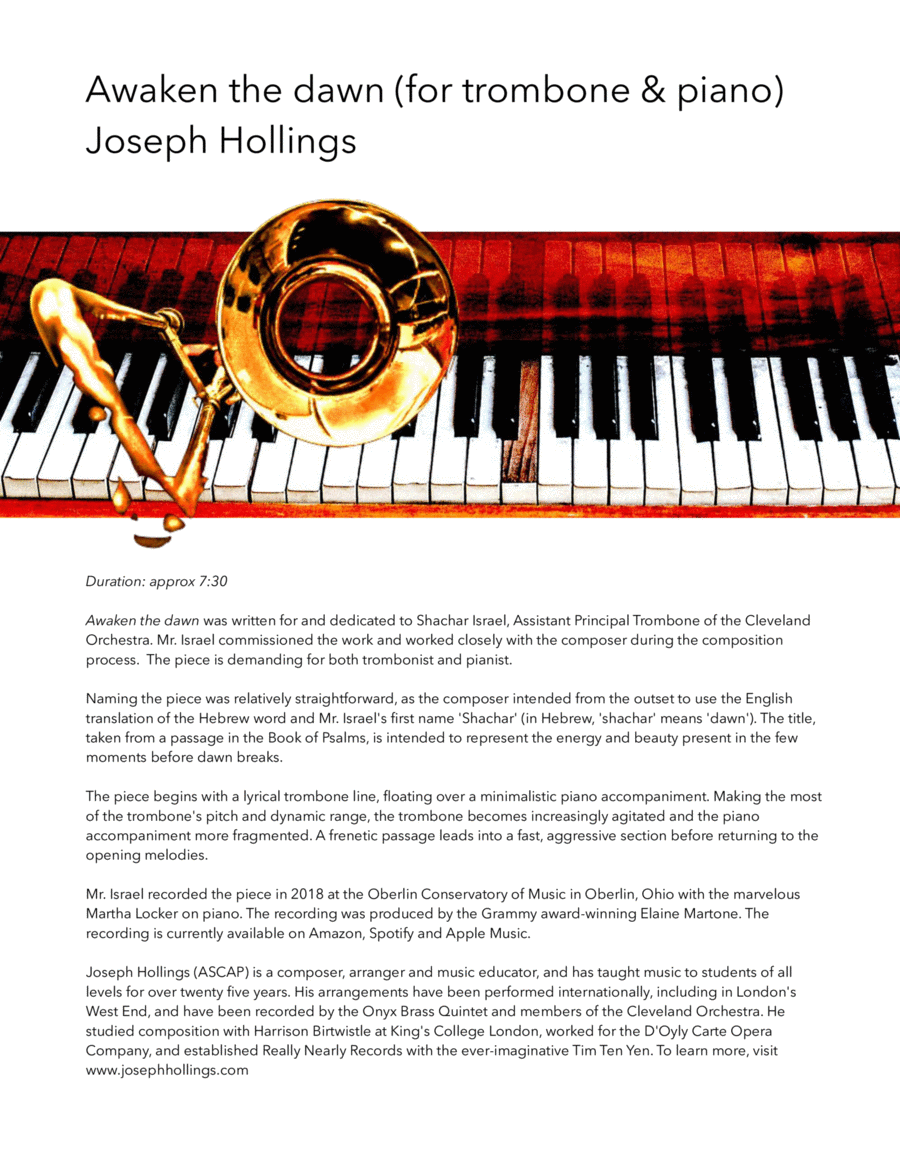 Awaken the dawn (for trombone & piano) Piano scores gallery preview page 1