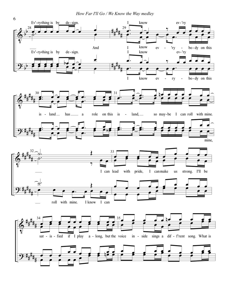 Medley: How Far I'll Go with We Know The Way TTBB scores gallery preview page 5
