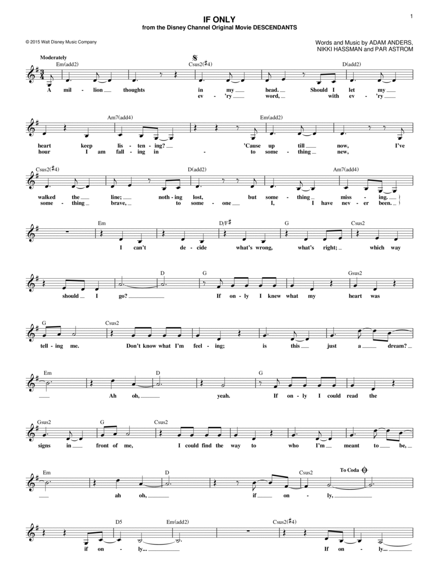 If Only (from Disney's Descendants) Guitar scores gallery preview page 1