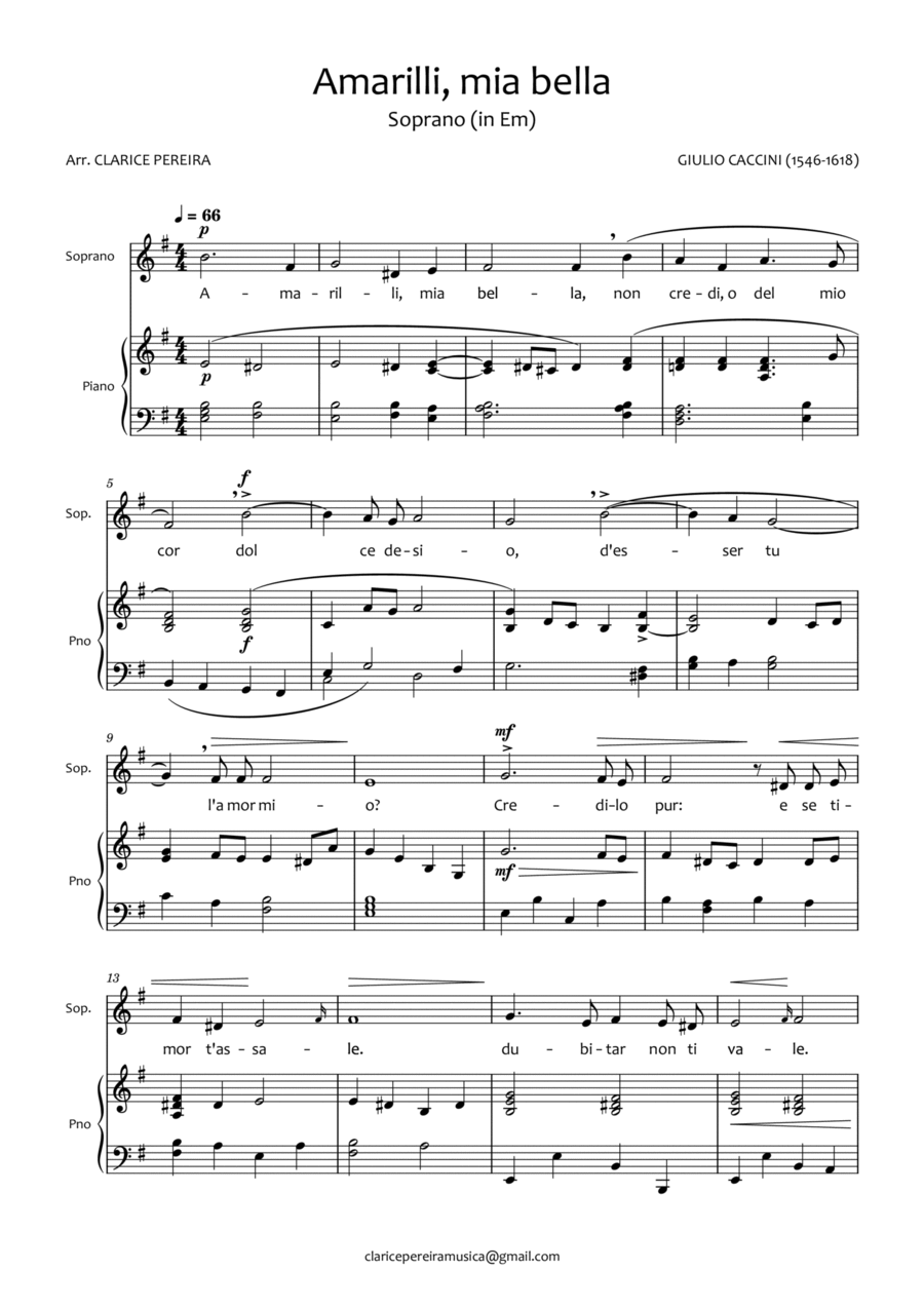 Amarilli, mia bella Piano, Vocal, Guitar scores gallery preview page 1