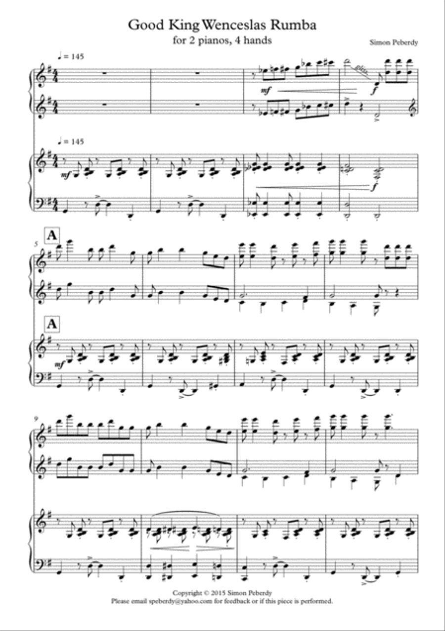 King Wenceslas Rumba, Christmas Carol variations for 2 pianos, 4 hands 2 Pianos, 4-Hands scores gallery preview page 2