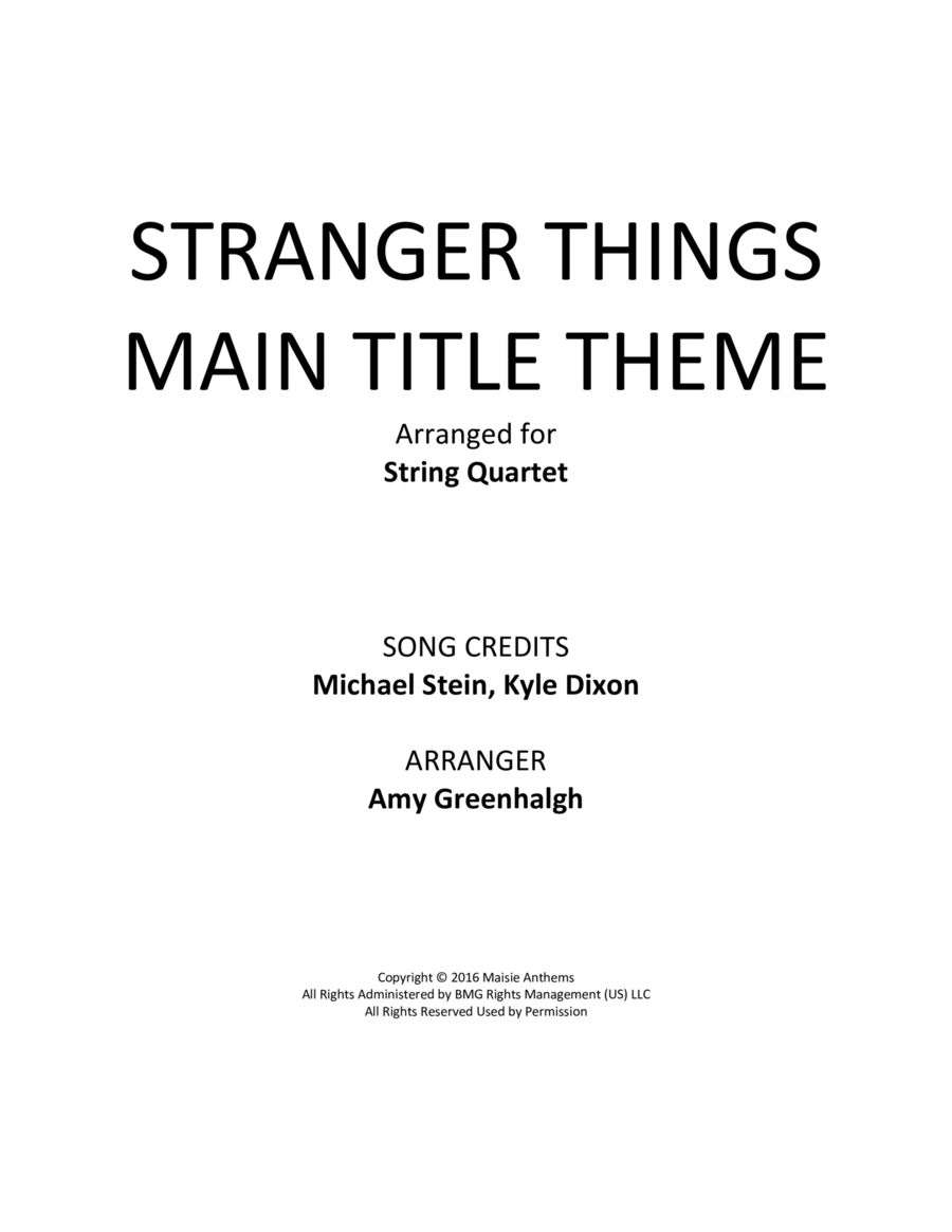 Stranger Things Main Title Theme String Quartet scores gallery preview page 1