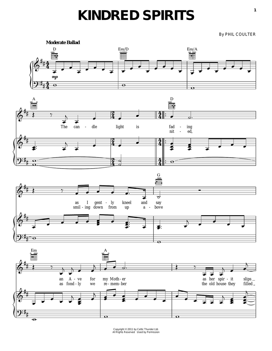 Kindred Spirits Piano, Vocal, Guitar scores gallery preview page 1