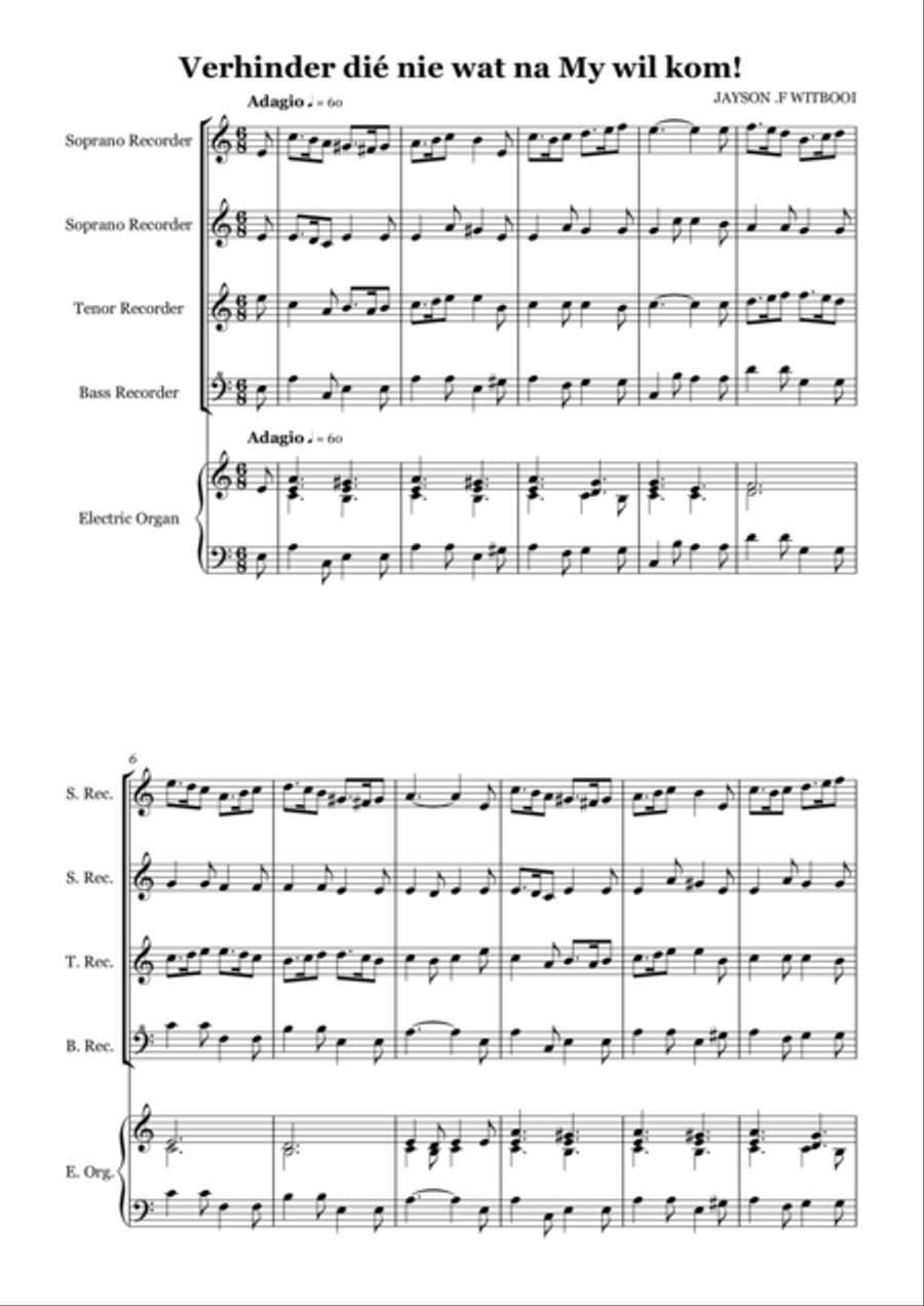 Recorder Quartet Sonata 2 mov II Adagio Recorder scores gallery preview page 1