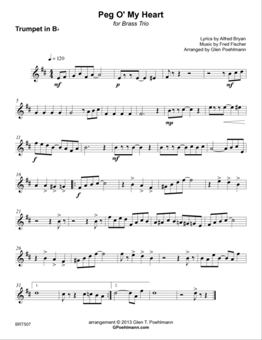 PEG O' MY HEART - BRASS TRIO (unaccompanied) Brass Trio scores gallery preview page 3