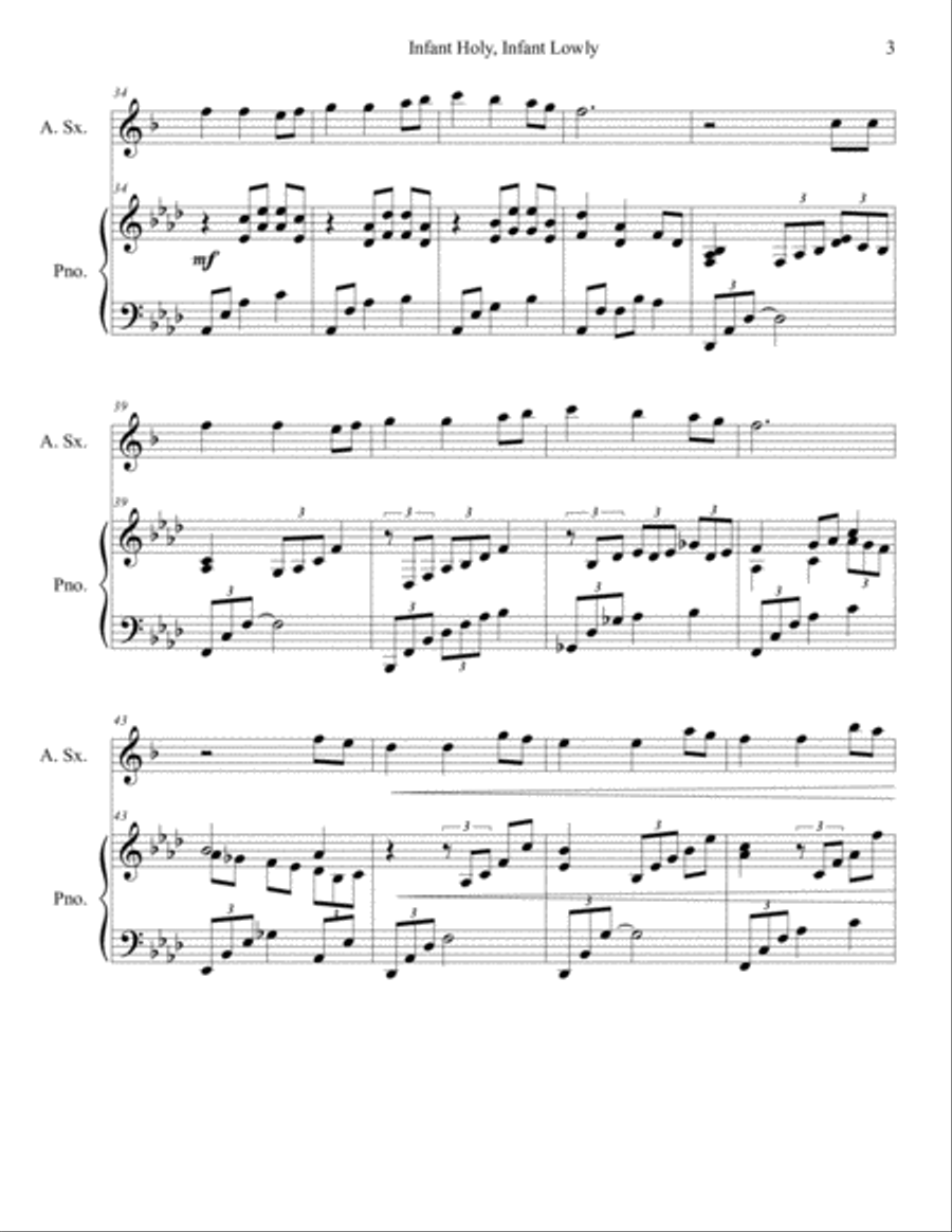 Infant Holy, Infant Lowly (alto sax/piano), arr. Brenda Portman Alto Saxophone scores gallery preview page 3