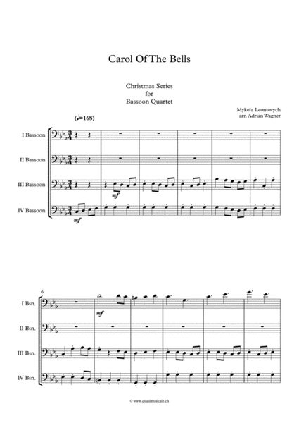 "Carol Of The Bells" (Pentatonix Style) Bassoon Quartet arr. Adrian Wagner image number null