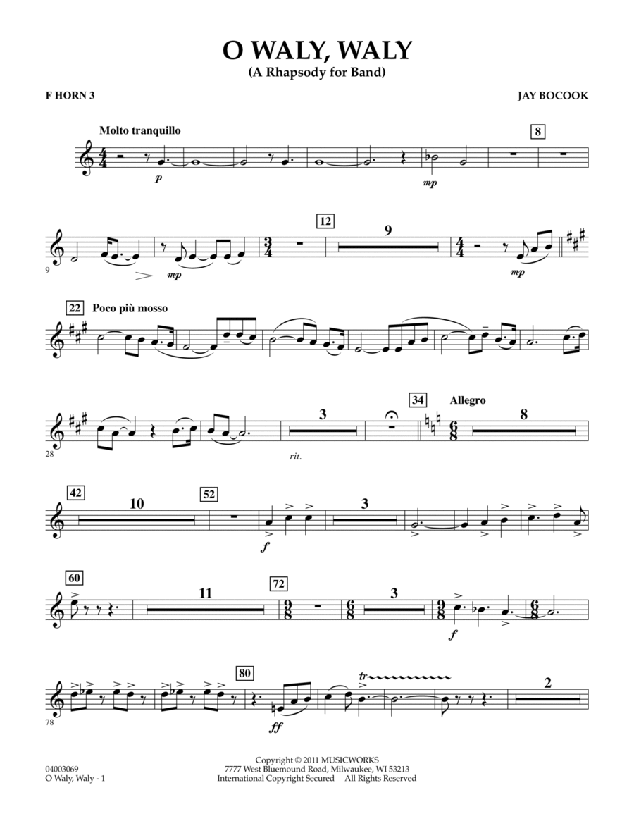 O Waly Waly (A Rhapsody For Band) - F Horn 3