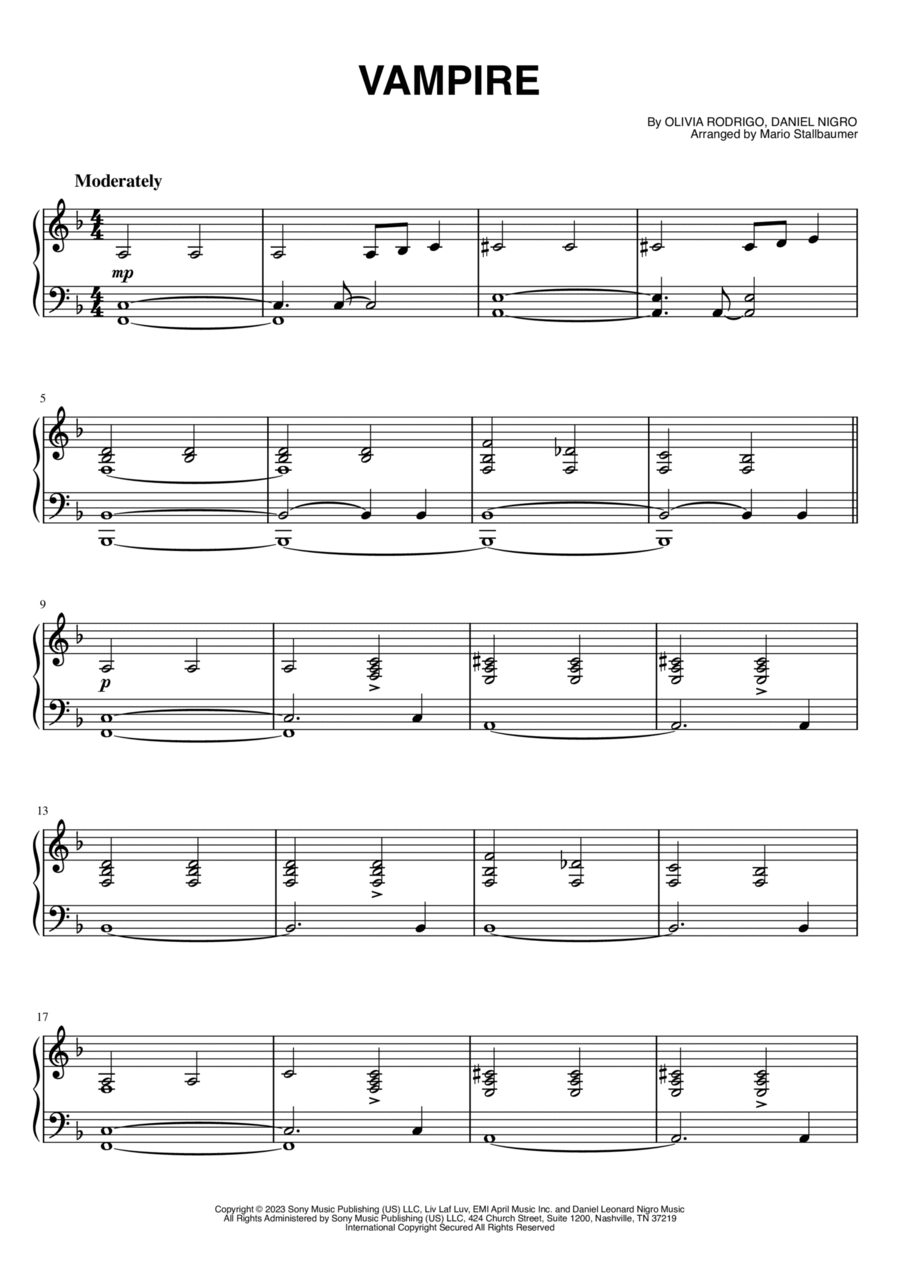 Vampire Piano Solo scores gallery preview page 1