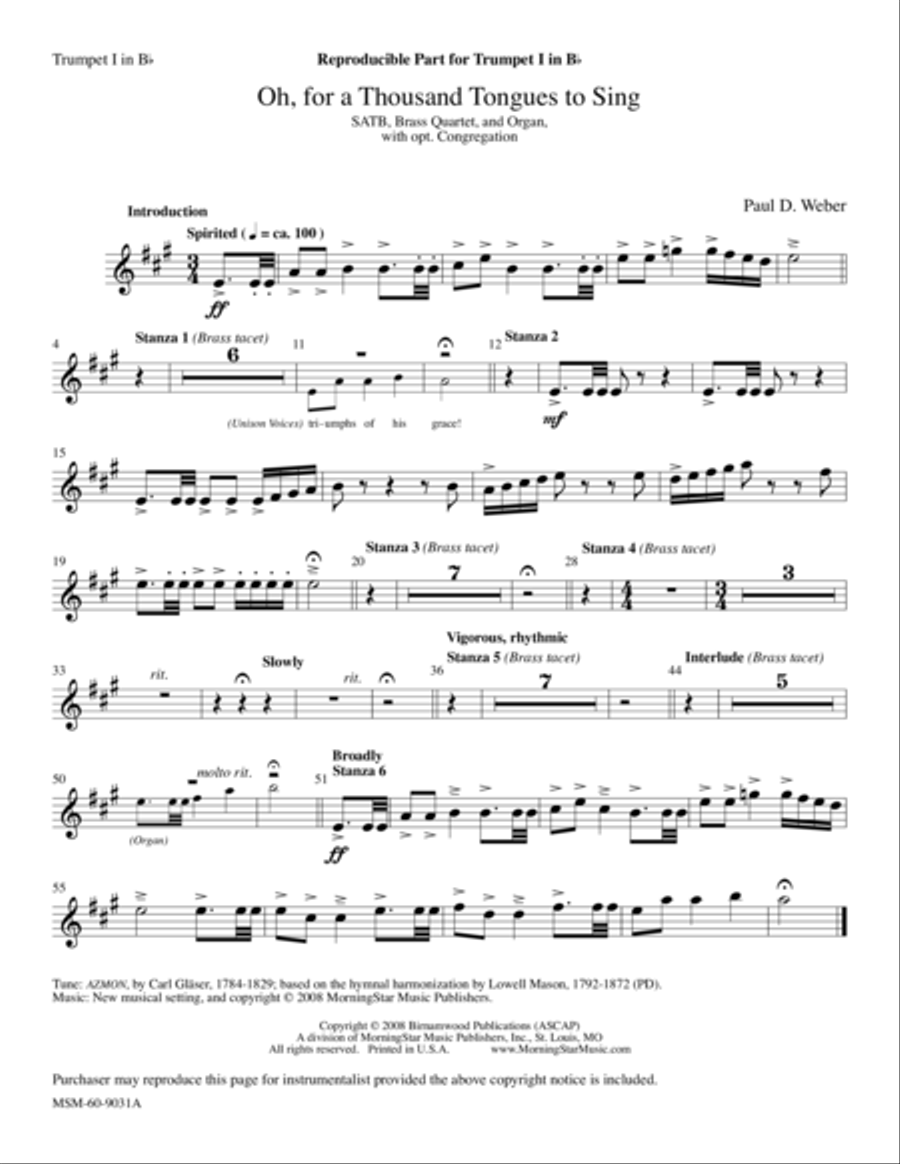 Oh, for a Thousand Tongues to Sing Choir scores gallery preview page 1