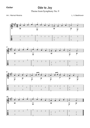 Ode to Joy - Beethoven (Beginner guitar) - Score and Tab