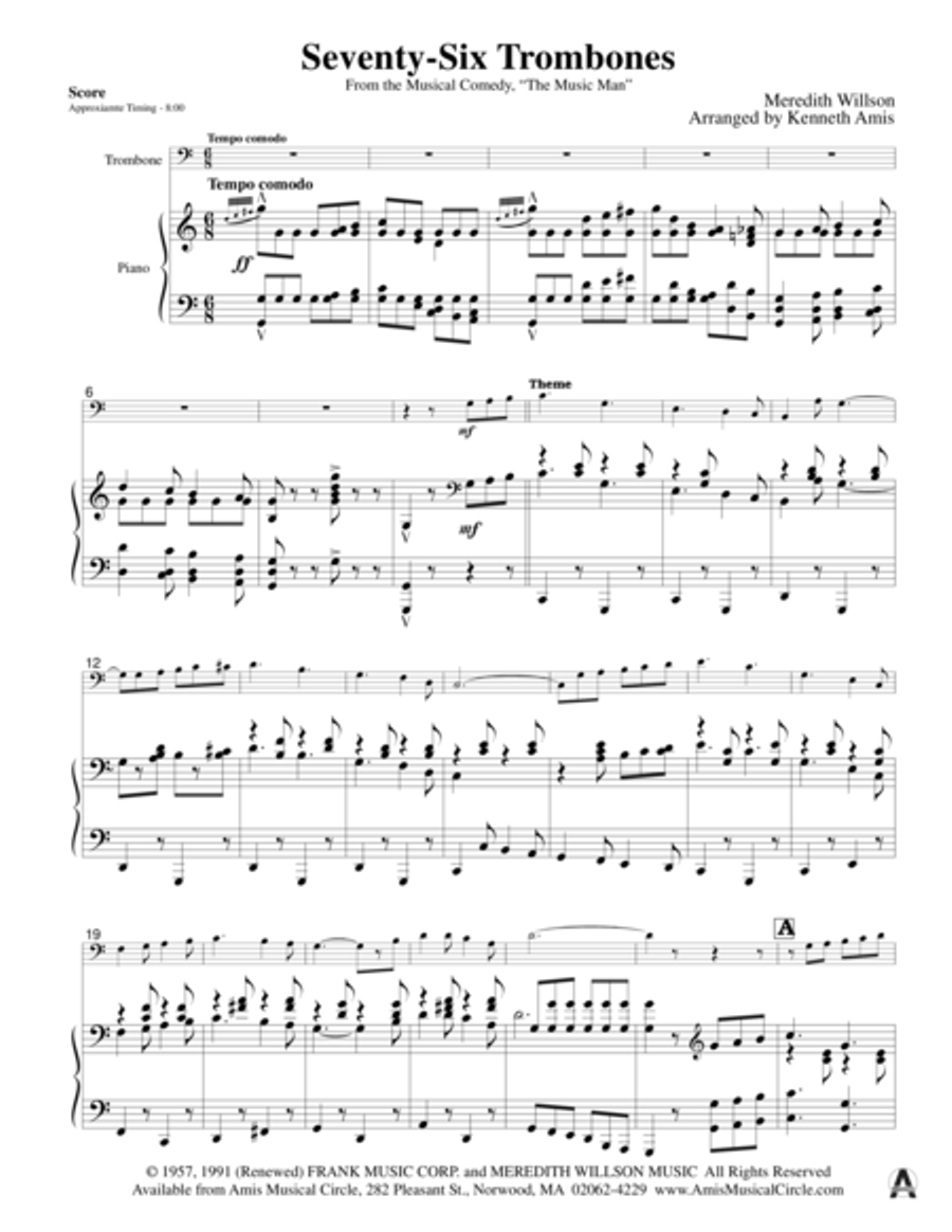 Seventy-Six Trombones (trombone and piano) Piano Accompaniment scores gallery preview page 3