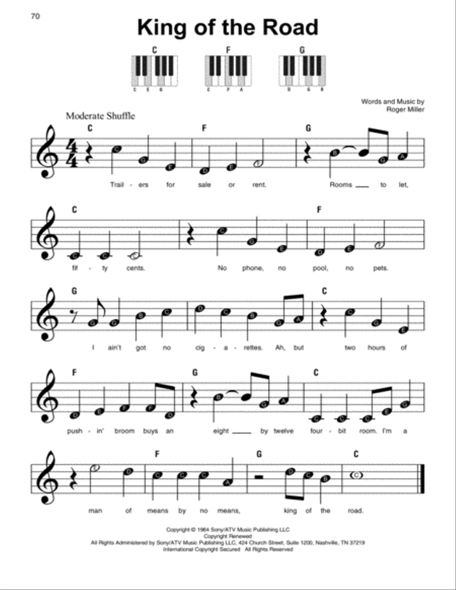 King Of The Road Easy Piano scores gallery preview page 1