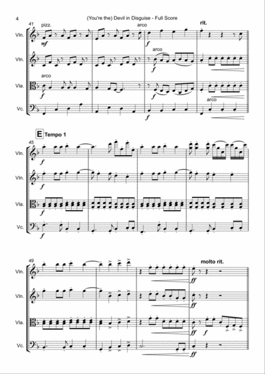 (you're The) Devil In Disguise String Quartet scores gallery preview page 5