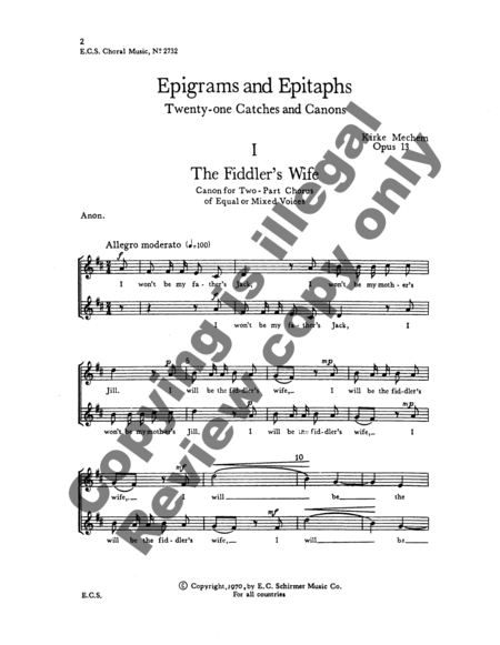 Epigrams and Epitaphs (21 Catches and Canons in 2-8 Parts)