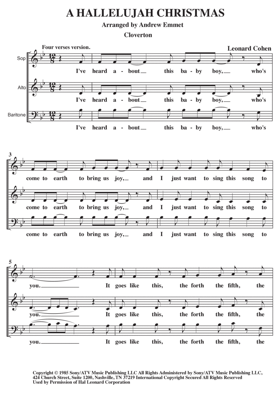 Hallelujah 3-Part scores gallery preview page 1
