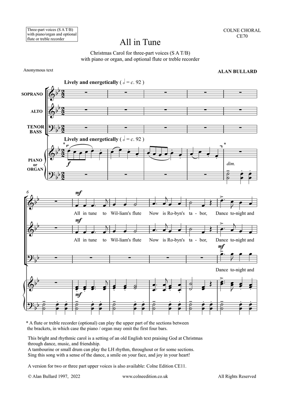 All in Tune: Christmas Carol for mixed voices (S A Bar) and keyboard 3-Part scores gallery preview page 2