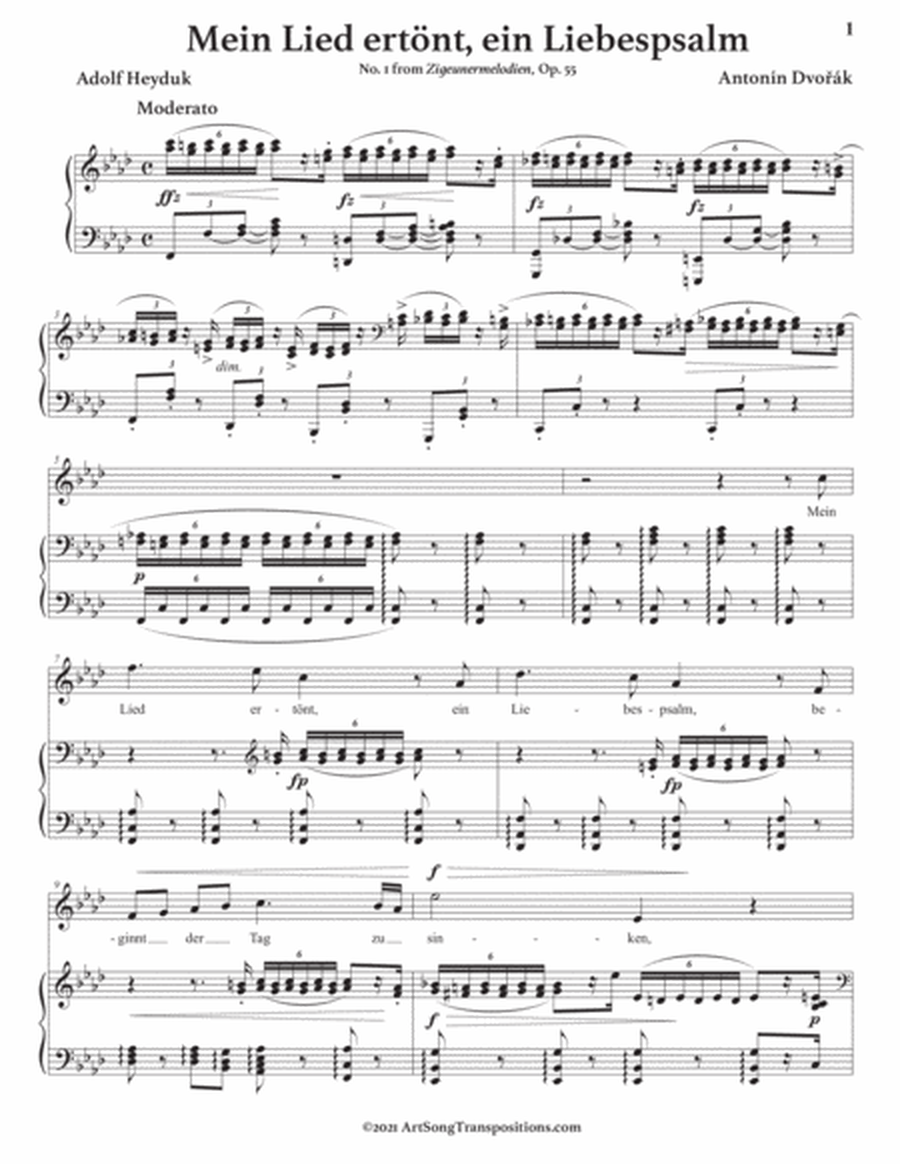 DVOŘÁK: Mein Lied ertönt, ein Liebespsalm, Op. 55 no. 1 (transposed to F minor)
