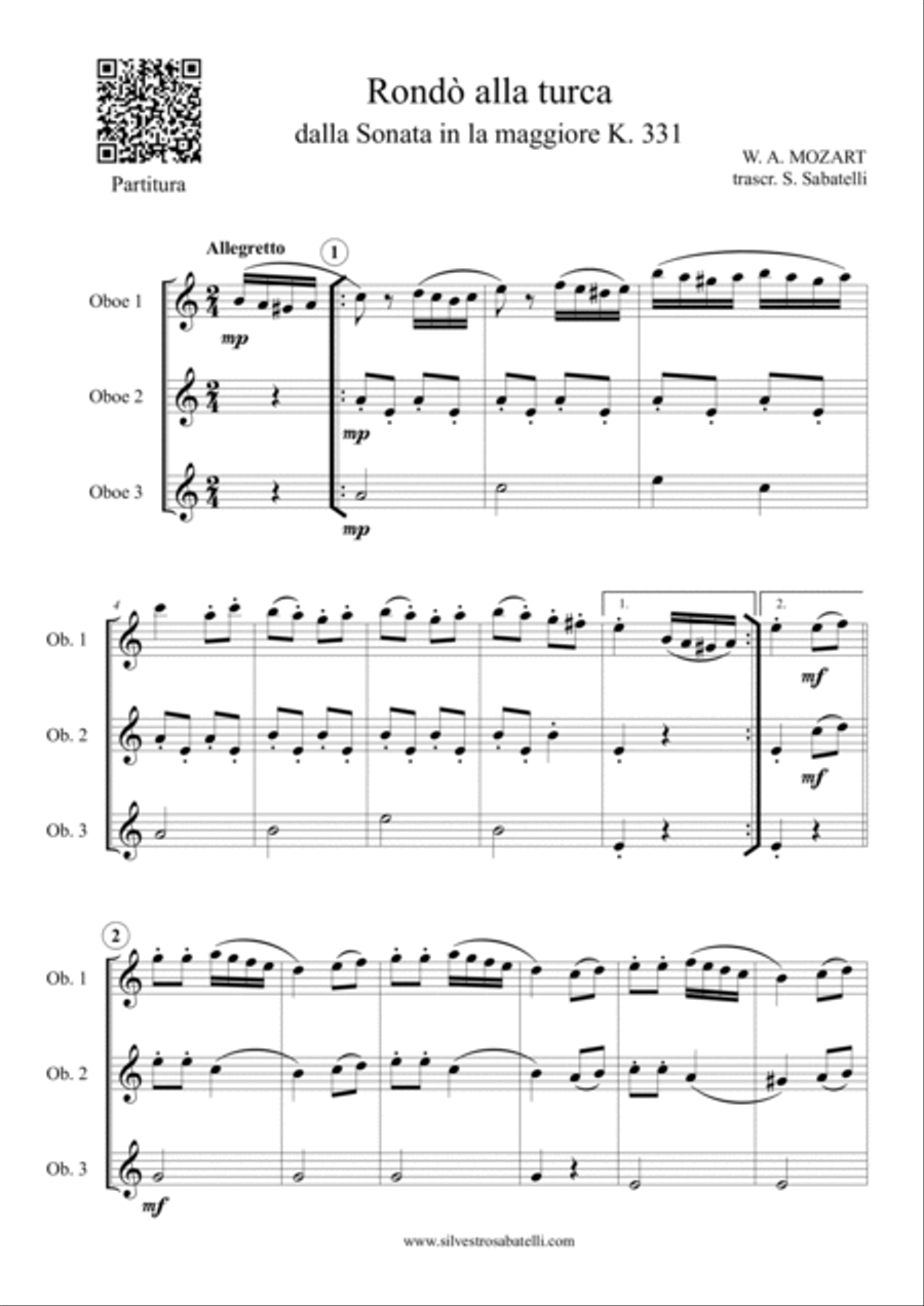 Rondò alla turca - Turkish March Woodwind Trio scores gallery preview page 2