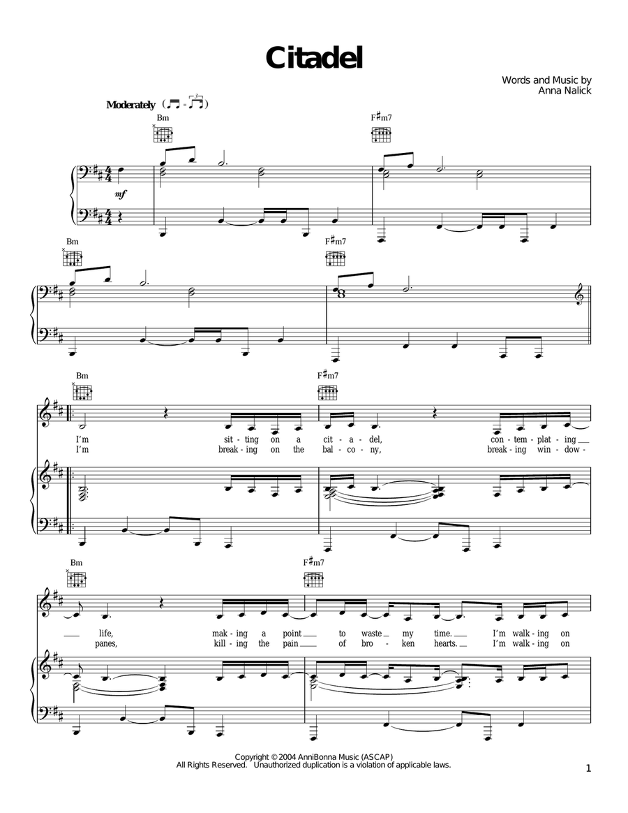 Citadel Citadel Piano, Vocal, Guitar scores gallery preview page 1