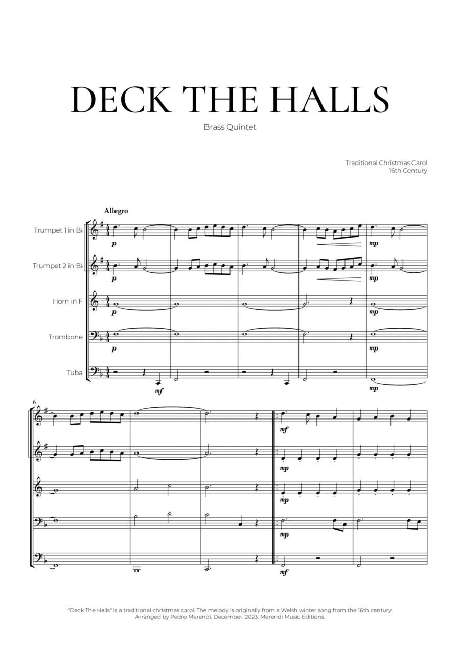 Deck The Halls (Brass Quintet) - Christmas Carol Brass Quintet scores gallery preview page 1