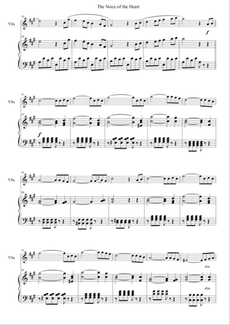 The voice of the heart (La Voix du Coeur) - for violin and piano Small Ensemble scores gallery preview page 2