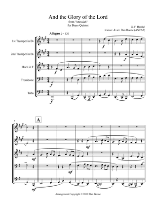 Book cover for And the Glory of the Lord (excerpt) for Brass Quintet (in G Major)