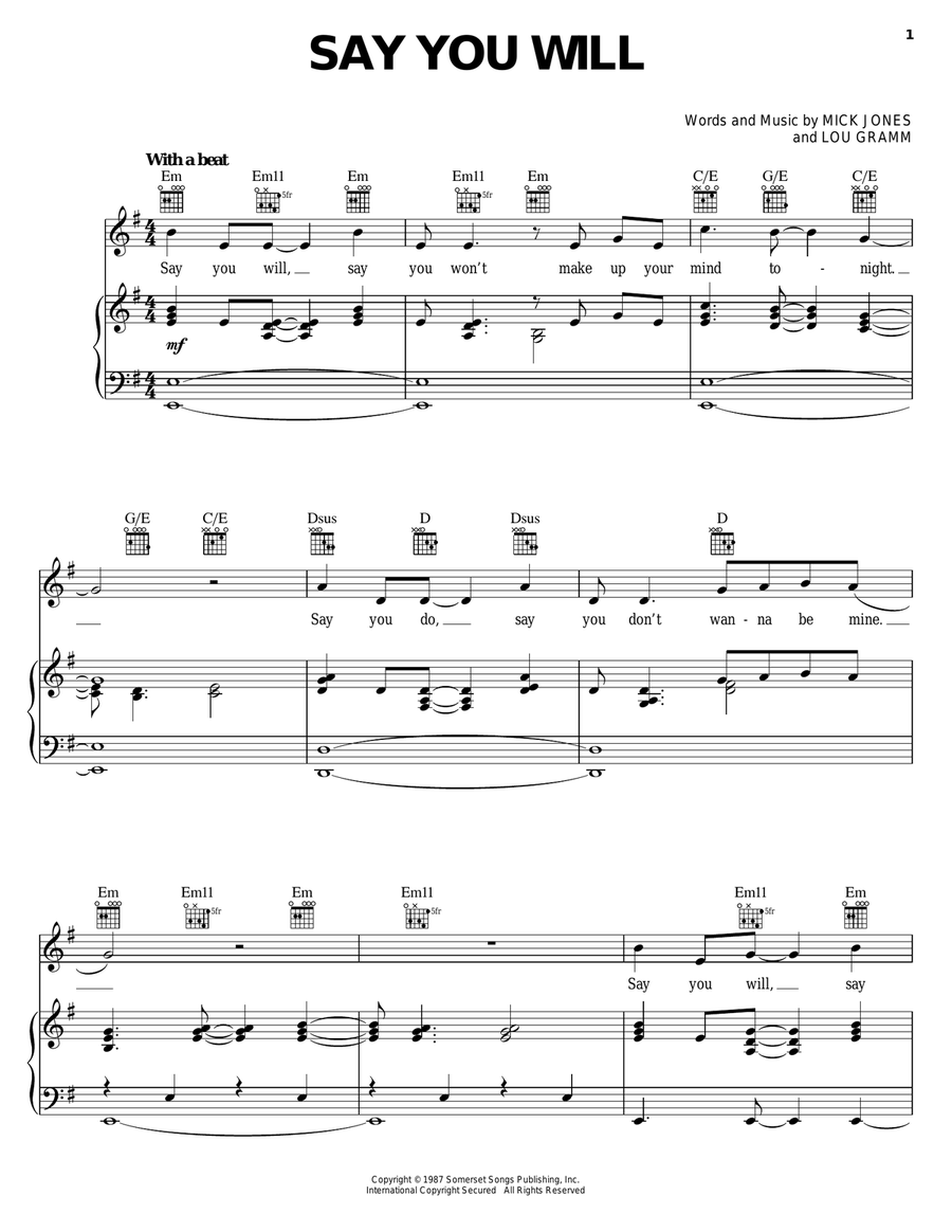 Say You Will Piano, Vocal, Guitar scores gallery preview page 1