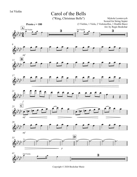 Carol of the Bells (F min) (String Septet - 3 Violin, 1 Viola, 2 Cello, 1 Bass) image number null