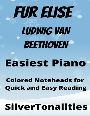 Book cover for Fur Elise Easy Simplified Piano Sheet Music with Colored Notation