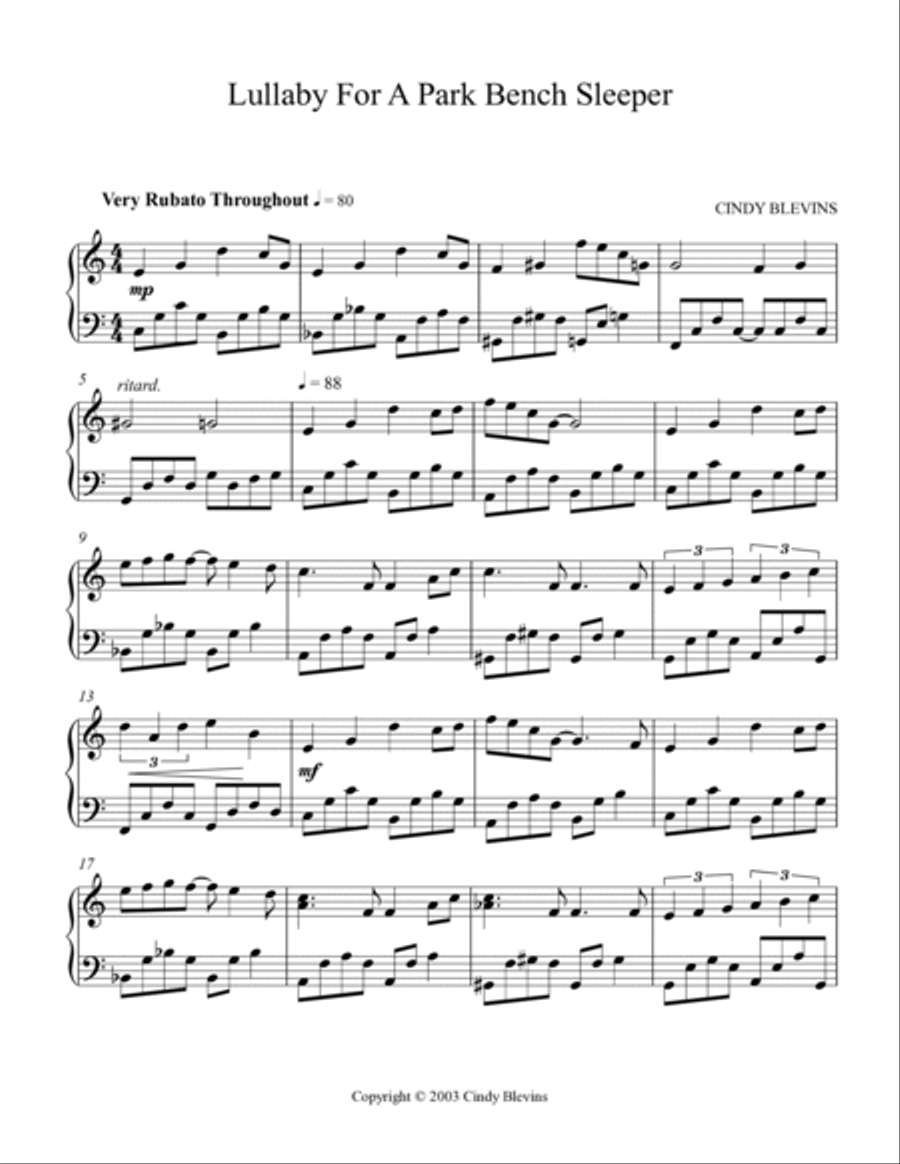 Lullaby For A Park Bench Sleeper, Movement II of my advanced piano suite 