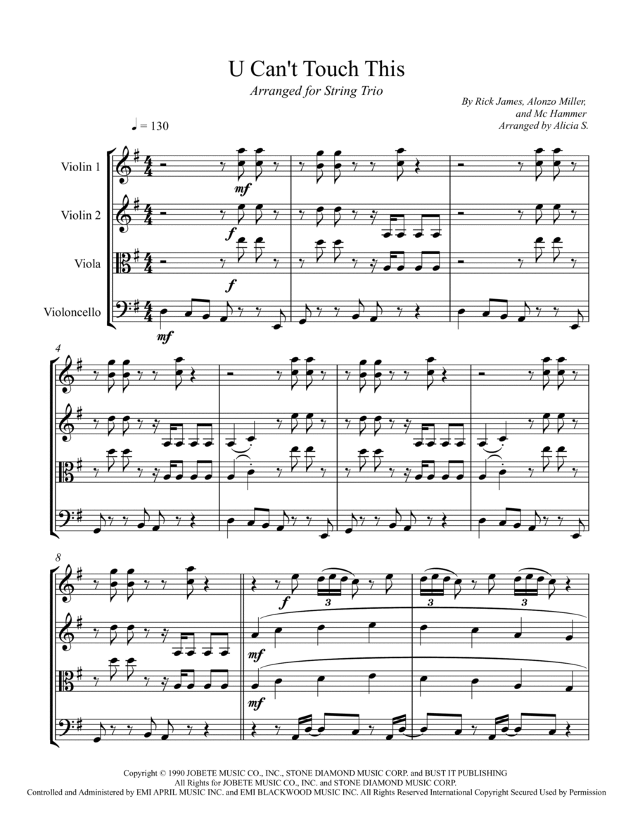 U Can't Touch This String Trio scores gallery preview page 1