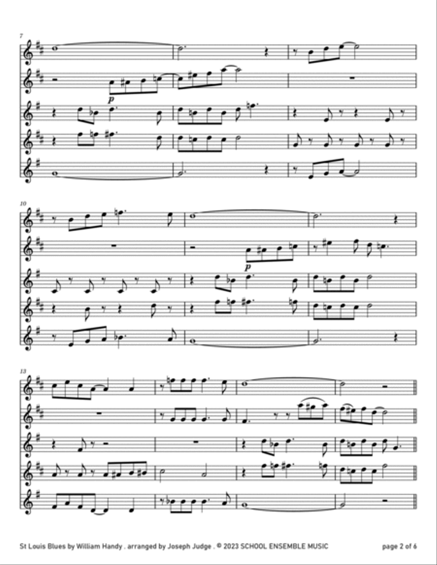 St Louis Blues by Handy for Saxophone Quartet in Schools Saxophone Quartet scores gallery preview page 2